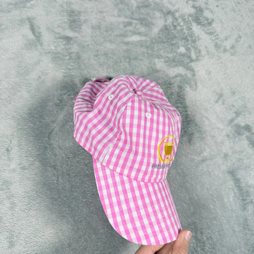 Ahead Womens OSFA Baseball Cap Pink Gingham Presidents Cup Golf American Flag